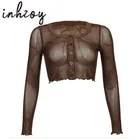 Женский прозрачный укороченный топ Gobincore Y2k, коричневое Болеро для девушек, пикантная футболка, укороченный топ феи, на лето