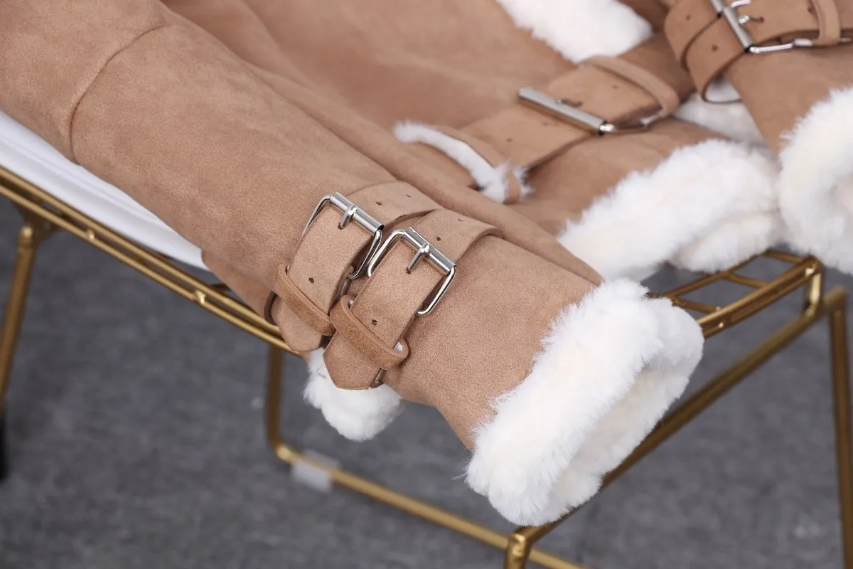 Зимняя теплая Толстая замшевая куртка для женщин, мотоциклетная замшевая кожаная куртка на молнии, Женское пальто из овчины
