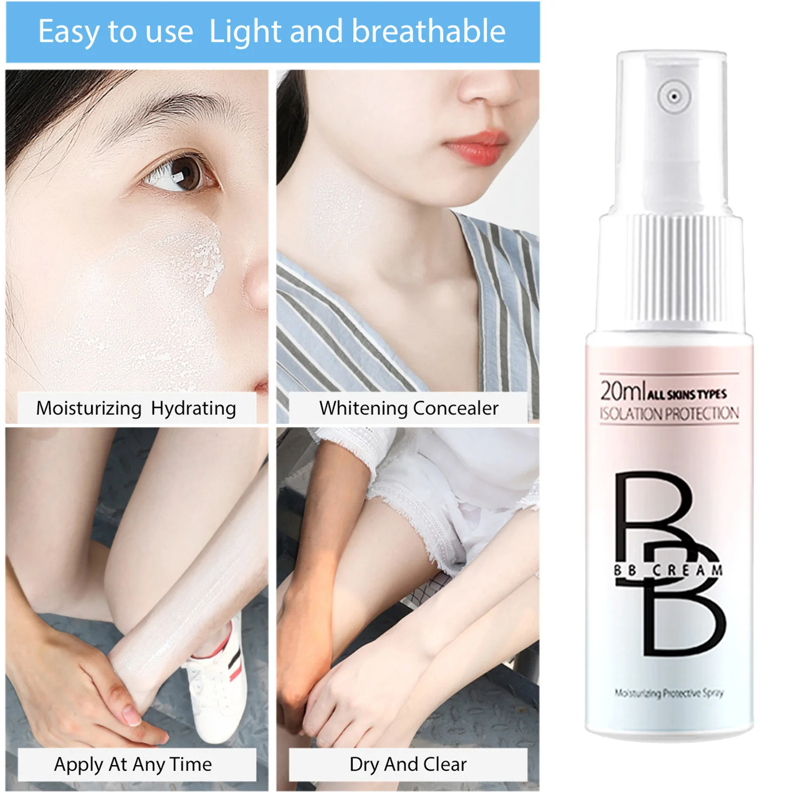 

Moisturizing BB Cream Concealer Makeup Portable Long Wear Waterproof Brighten Foundation Whitening Spray Face Cosmetics