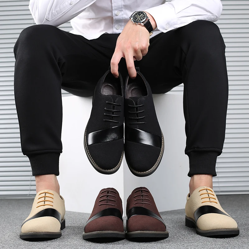 

Pop Splicing Breathable Casual Comfortable Men Shoes Pu Leather Pointed Toe Tooling Matte Lace-Up Shoes Big Size 48