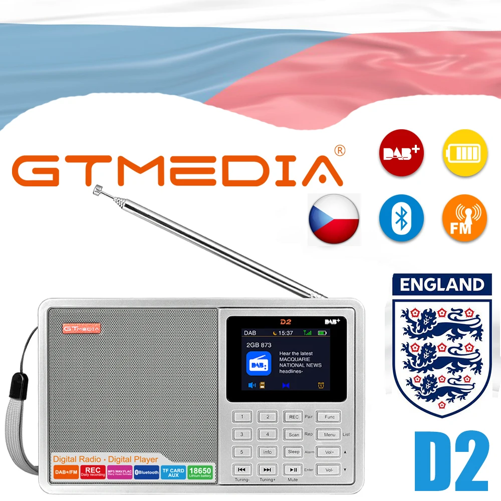 GTMEDIA D2 Портативный радио FM Bluetooth DAB стерео с TFT-LCD цвет Дисплей будильник Поддержка