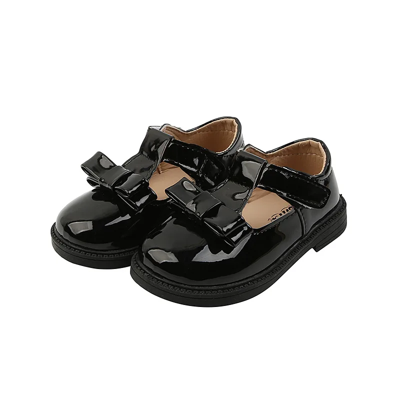 

2021 Spring and Autumn New Girls Leather Shoes Female Baby Bow Bright Leather Princess Shoes Children's Non-slip Casual Shoes