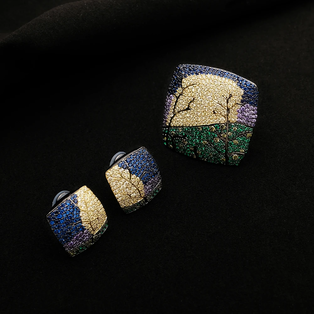 Бутик Amorita 925S набор из циркония Подарок на годовщину роскошные свадебные серьги регулируемое кольцо серьги с пейзажем