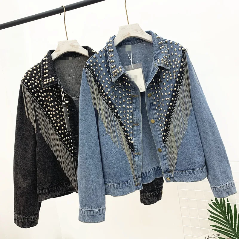 Женская джинсовая куртка в уличном стиле осенняя новая свободная Черная с