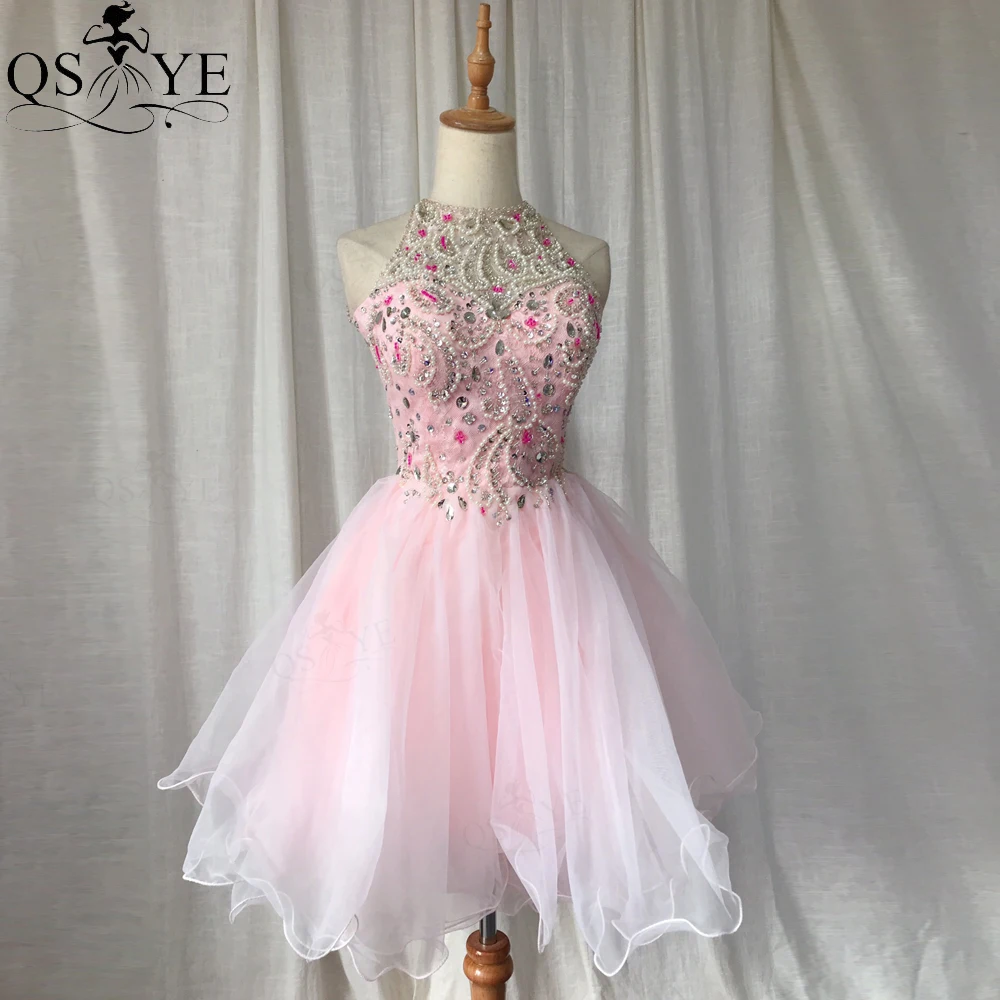 Сетчатое розовое короткое платье для встречи выпускников QSYYE кружевное