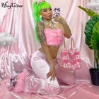 Брюки-клеш Hugcitar женские с высокой талией, меховые расклешенные штаны в стиле пэчворк, модная уличная одежда, брюки, Осень-зима 2020