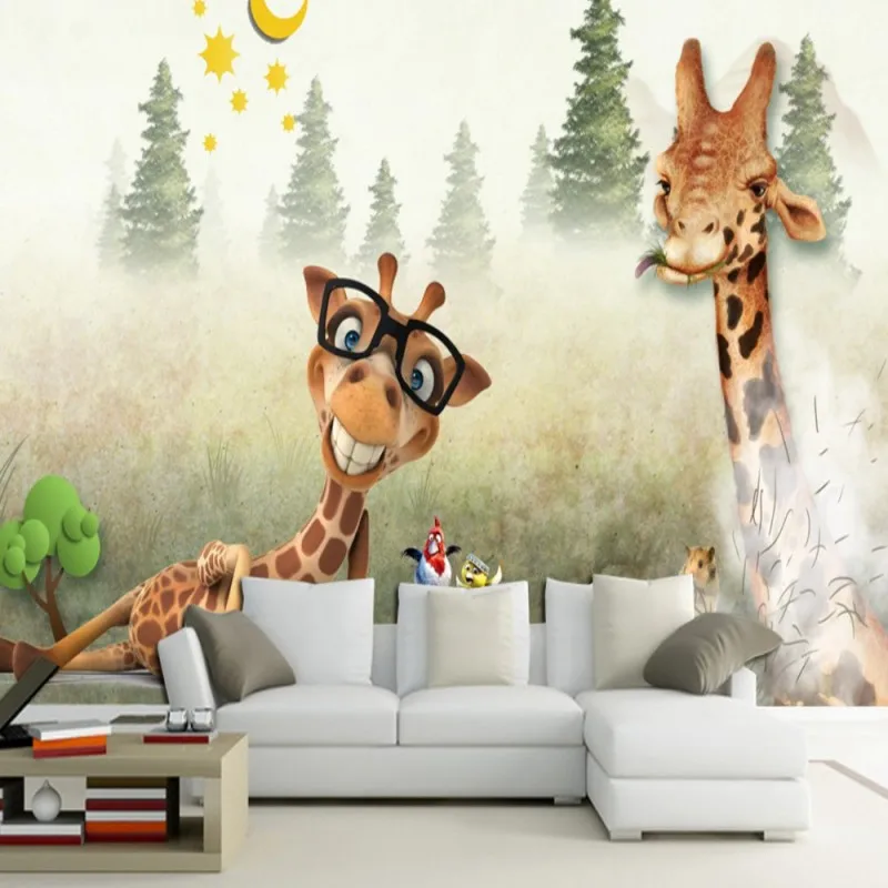 

Dropship custom Wallpaper 3D Kids Wall Wallpaper Giraffe Cartoon Background Wall Painting Mural Papel De Parede Infantil