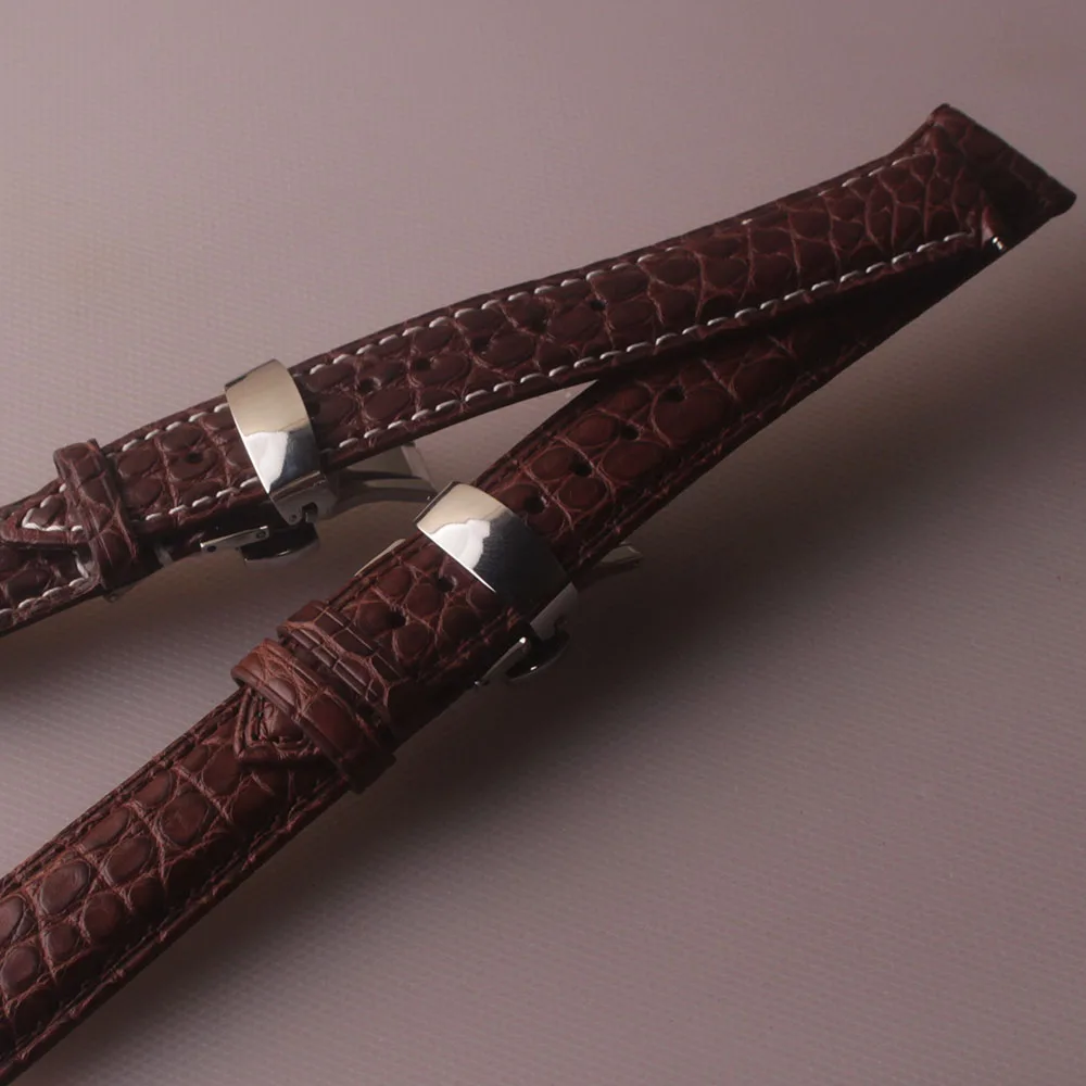 

Watchbands 18 19 20 21 22mm Mens Ladies Brown Genuine Crocodile Leather Watch Straps Band Buckle Butterfly Stainless Steel Clasp