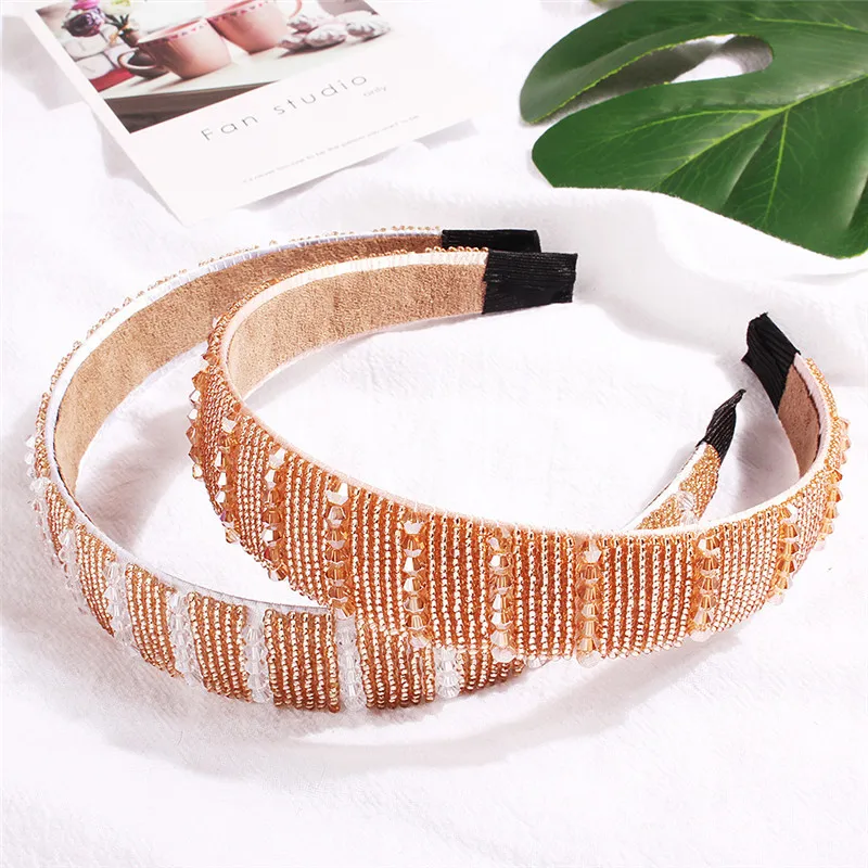 

Crystal Hairband Women Handmade Glass Beads Wrap Strip Girls Hair Bobbles High Quality Headdresses For Hair Wholesale