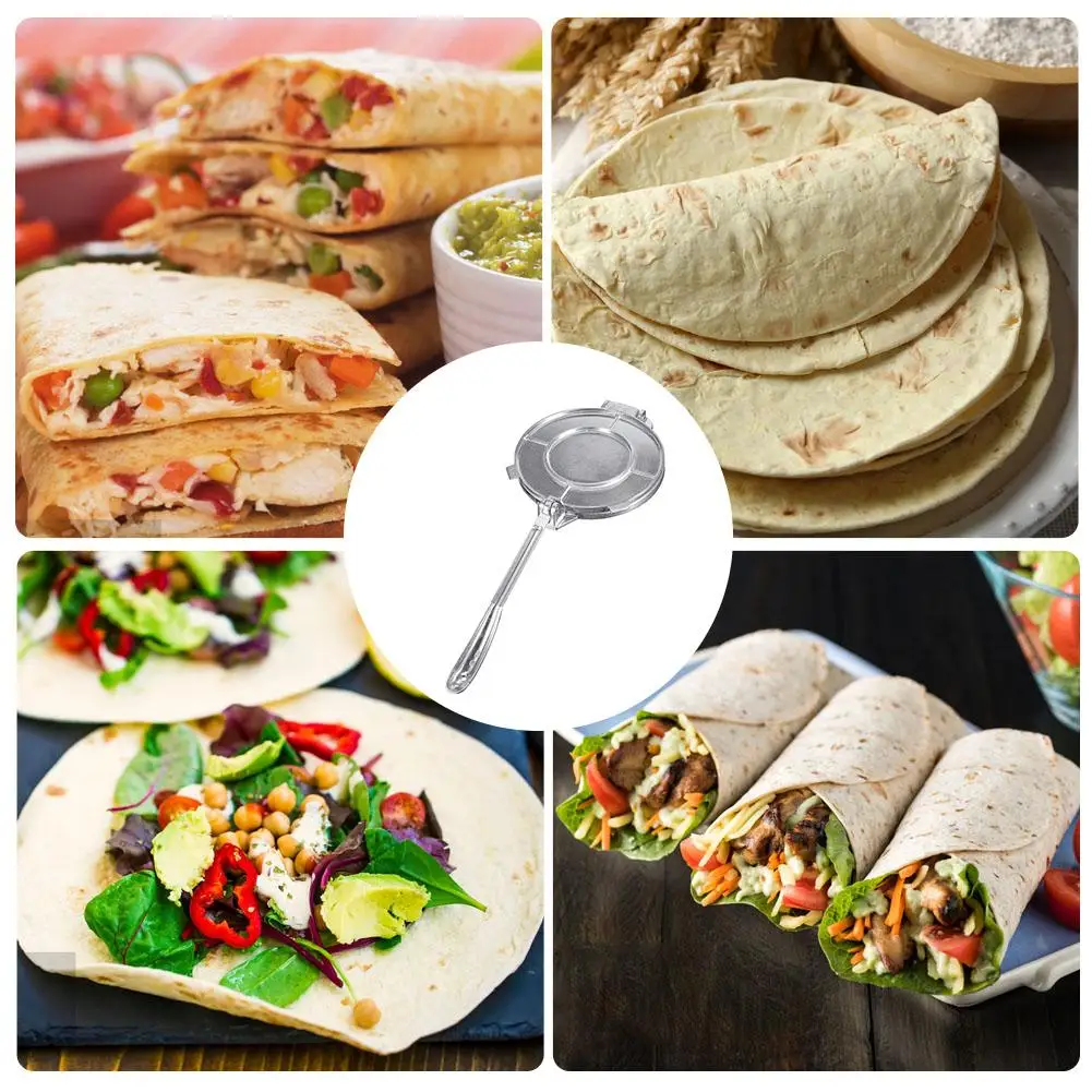 

6.5inch Tortilla Maker Press Heavy Aluminium Meat Press Foldable Gadgets Bakeware Kitchen Accessories Tools Pie Tools Silver