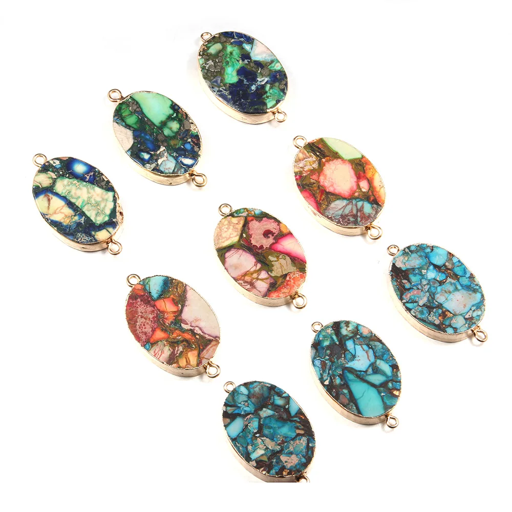 

Natural Semi Precious Stone Connector Egg Shape Multicolored Imperial Stone Accessories For Making Necklaces And Bracelets