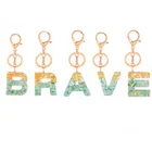 Брелок для ключей Женский, милая золотистая зеленая подвеска в виде букв A-Z, модный аксессуар для автомобильных ключей