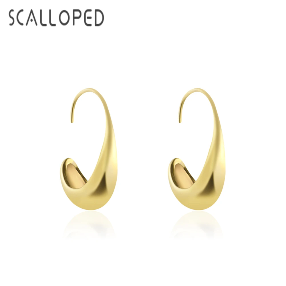 

SCALLOPED Fashion Minimalist Large Geometric Metal Gold Hoop Earrings For Women Retro Temperament Korean Jewelry Gifts
