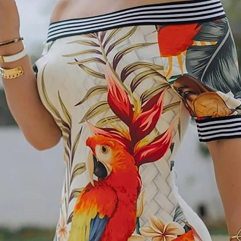 

YICIYA 2021 New strapless skirt Digital printing One-line shoulder sexy waist design Street casual style Mid-length dress