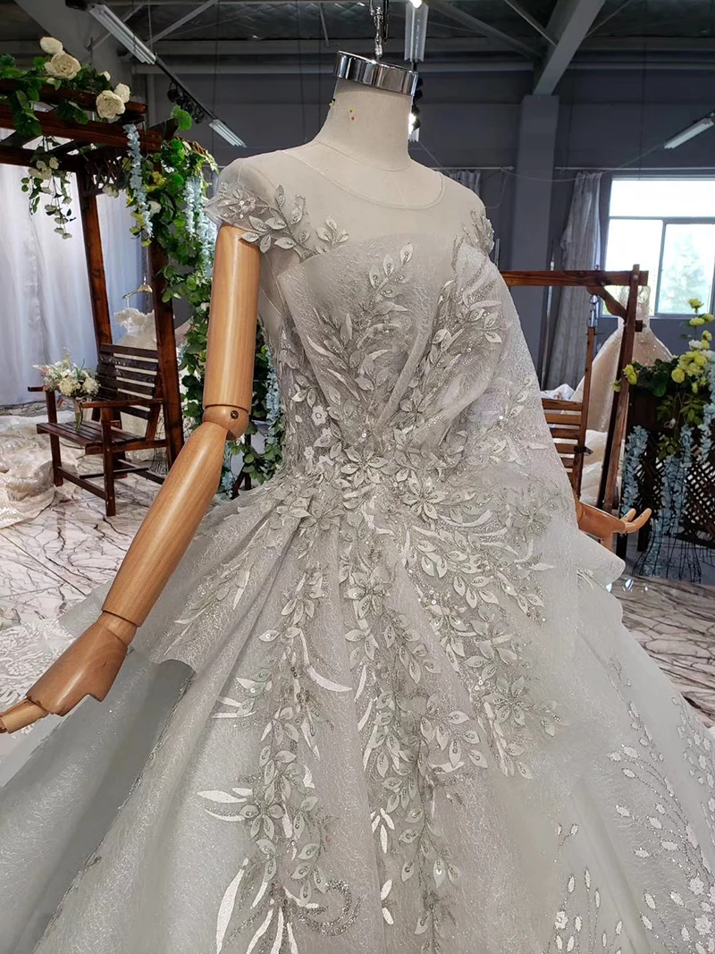 HTL788 роскошное свадебное платье со шлейфом, круглым вырезом, аппликацией, шапка с рисунком, рукава, свадебные платья с низким вырезом на спине, специальное предложение