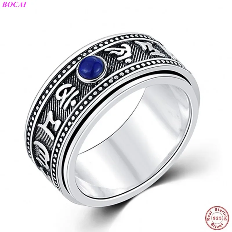 

BOCAI Original design Solide S925 sterling silver rings six character truth words Lapis Lazuli Thai silver rings for men women