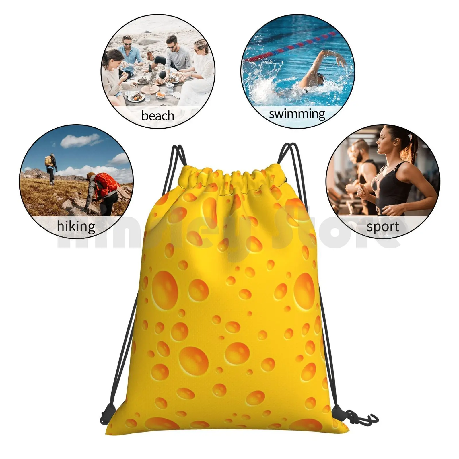

Cheese Backpack Drawstring Bag Riding Climbing Gym Bag Cheese Food Mouse Mikibo Pattern Cute