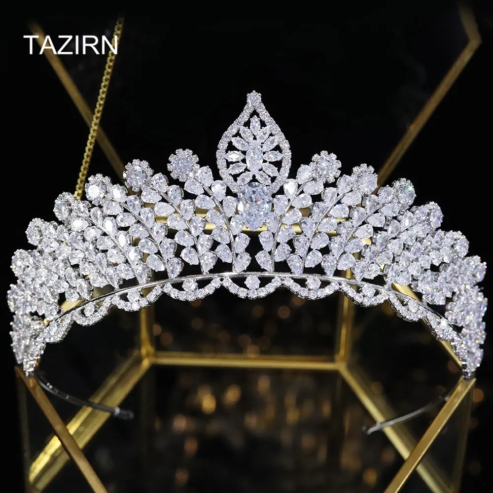 

Vintage 5A Cubic Zirconia Wedding Bridal Tall Tiaras and Crowns CZ Quinceanera Headpieces Zircon Pageant Hair Jewelry Accessorie