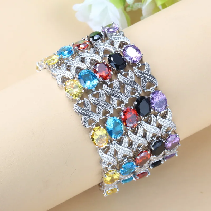 Женский браслет цепочка серебряного цвета с фианитами|Цепочки и браслеты| |