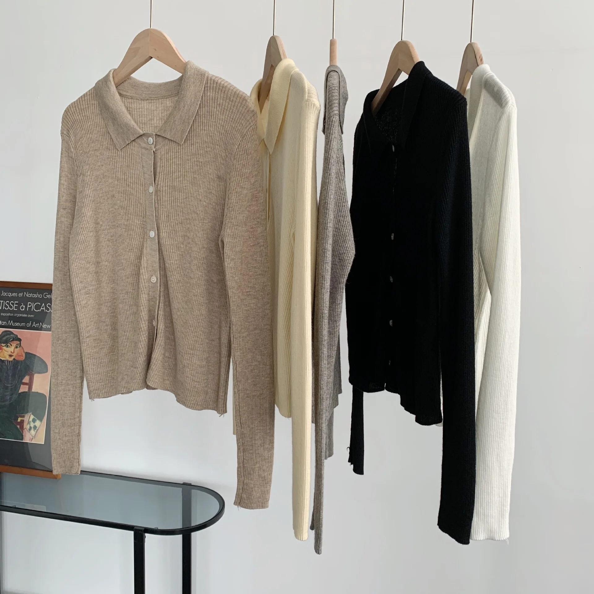 

Women's Knitted Shirt Turn Down Collar Autumn Shirts Women Casual Elastic Knitted Cardigan Inside Outside Coat Base Shirt Coat