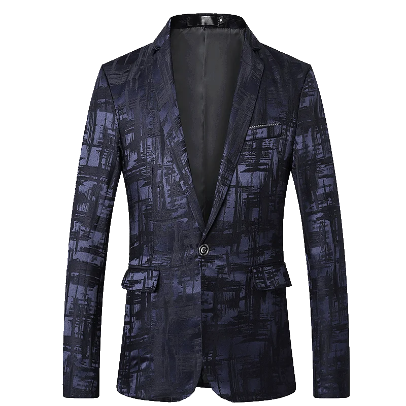 Модный принт мужской пиджак Осень Новый Slim Fit Повседневная костюм высокого
