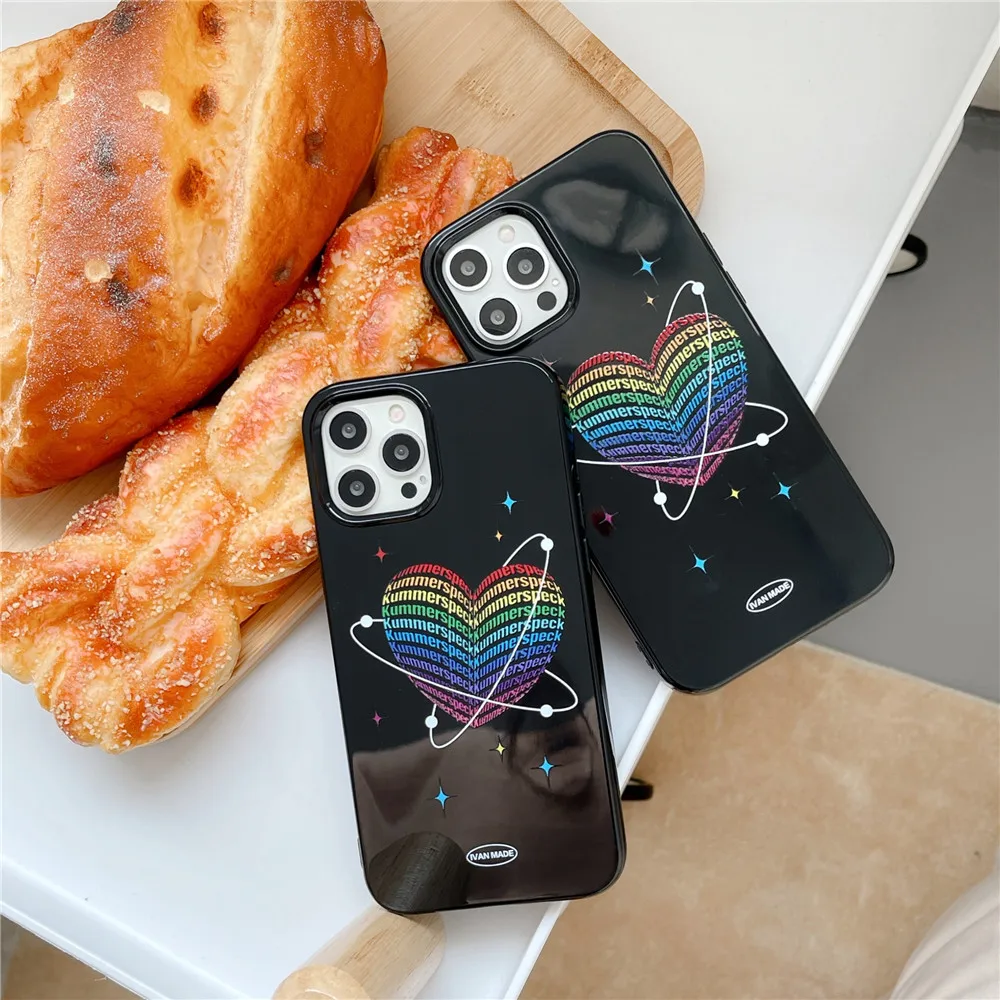 

Simple Colour Heart type Pattern Phone Case For iPhone 12 11 PRO MAX XS X XR 7 8 PLUS Shockproof Silicone Soft Protective Cover