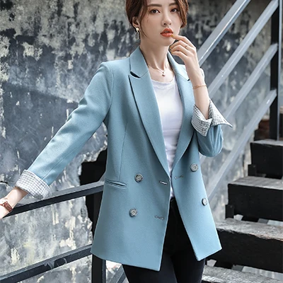 Pale Blue Blazer Для женщин однобортный однотонный Блейзер Женский пальто трех до двенадцати лет Модные Пиджаки Верхняя одежда высокого качества, куртки, 5XL - Цвет: Pale Blue Blazer