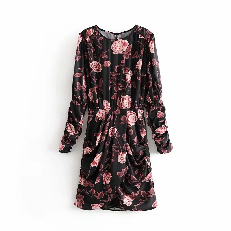 Стильное женское осеннее платье новинка 2019 модное винтажное Цветочное с круглым