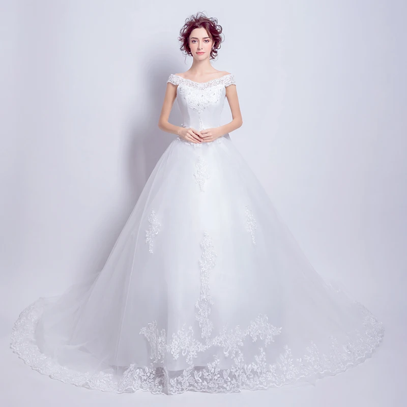 

Classic Boat Neck Long Trailing Wedding Dress 999