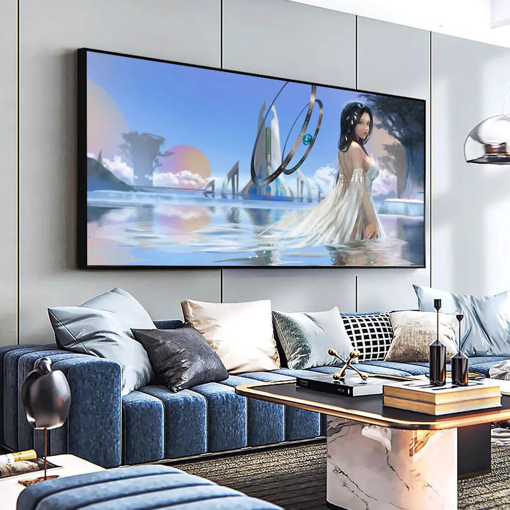 

Animation oil painting long skirt sexy goddess art canvas painting living room corridor office home decoration mural