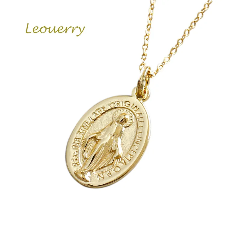 Leouerry 925 стерлингового серебра Девы Марии монета с портретом ожерелье 18K