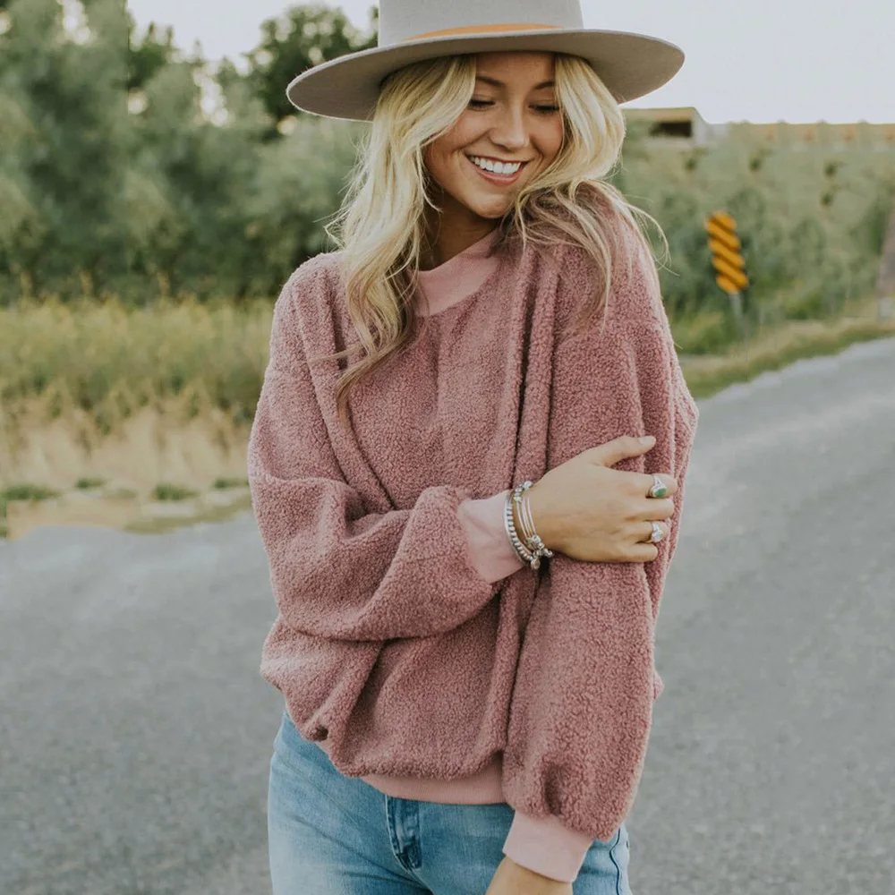 

Winter Pullover Velvet Hoodie Warm Womens Clothing Long Sleeve Pink 2021 Fall Fashion High Quality Sale Items Free Shiping