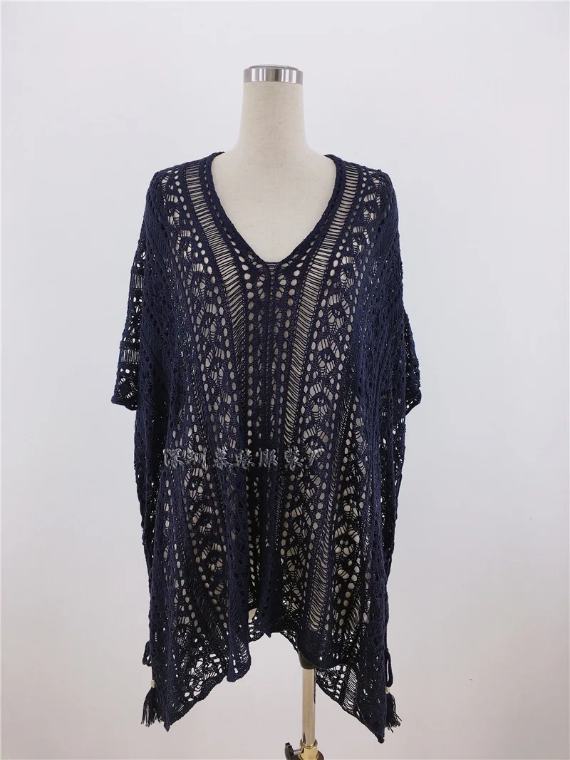 

Donsignet Woman Beach Cover Up Hollow Beach Dress Knitted Sling Beach Holiday Sexy Solid Color Loose Bikini Beach Cover Up