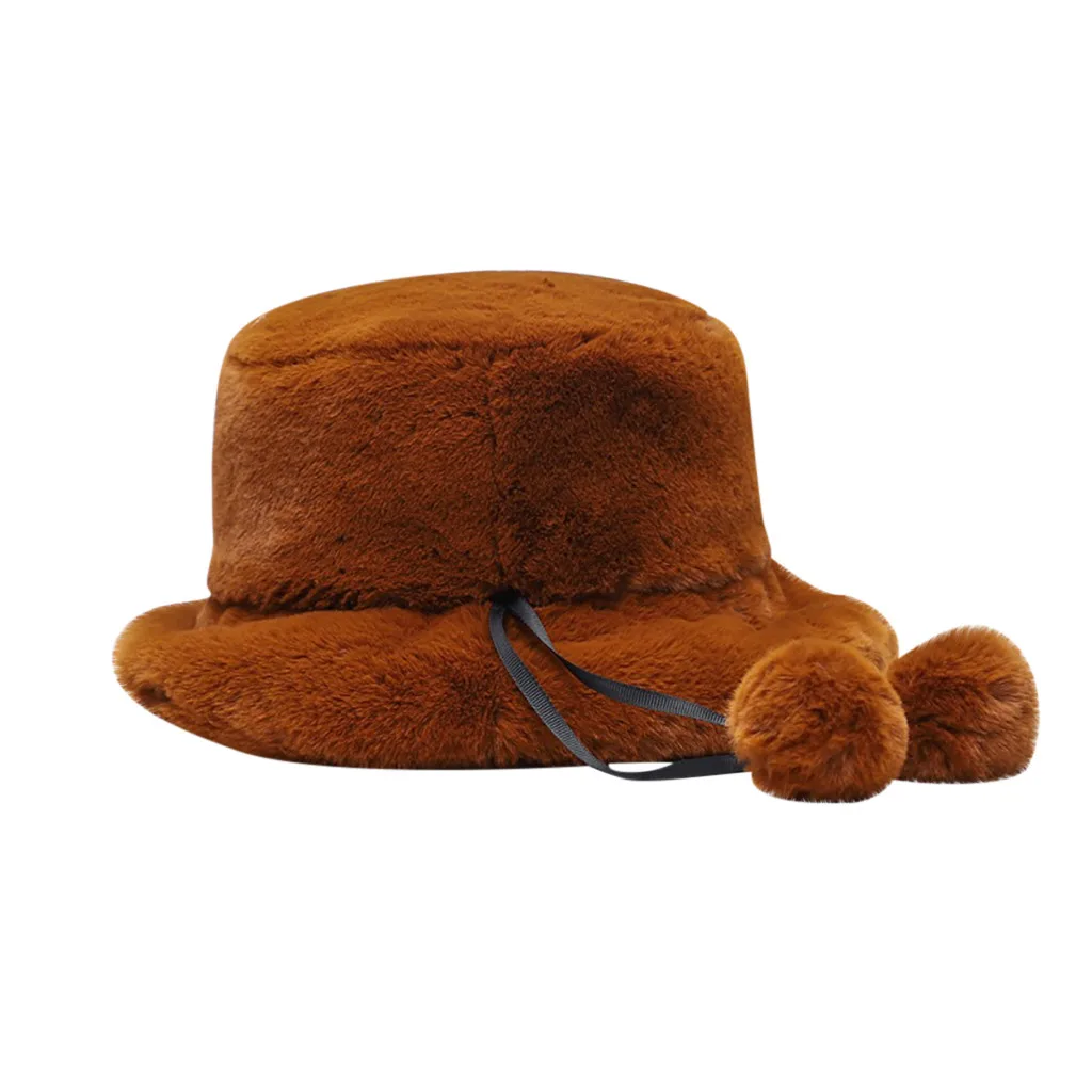 Faux Fur Winter Bucket Hat For Women Girl Fashion Solid Thickened Soft Warm Fishing Cap Outdoor Vacation Lady Panama * | Аксессуары для