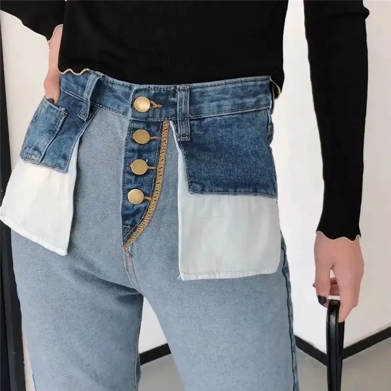 

Casual Slender All Match Streetwear Ankle Length Large Size Trousers Spring Star Hot Patchwork Color-Hit Pants