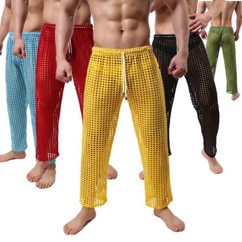 Pijamas transparentes para hombre, ropa de descanso informal, sexy, calada, interior, para...