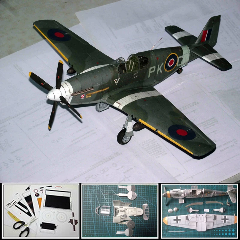 Модель горячей бумаги истребитель США P-51D MUSTANG III масштаб 1:33 3d модели-головоломки