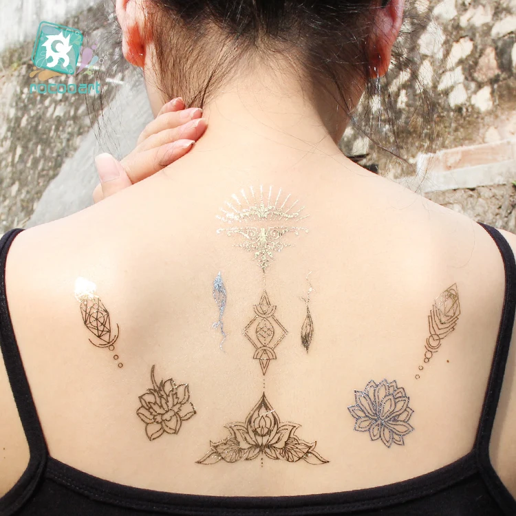 ROCOOART Indian Style Metallic Waterproof Temporary Tattoos Gold Silver Bracelet Anklet Women Taty Design Fake Make up Sticker | Красота и