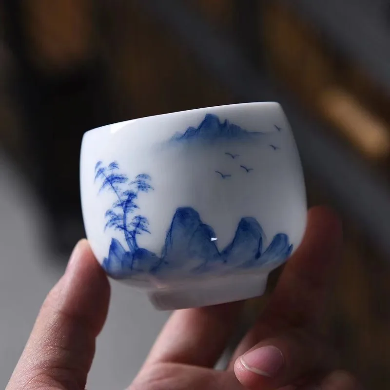 Тонкая кружка Большая красивая белая ручная роспись - Цена: 839,93 руб.