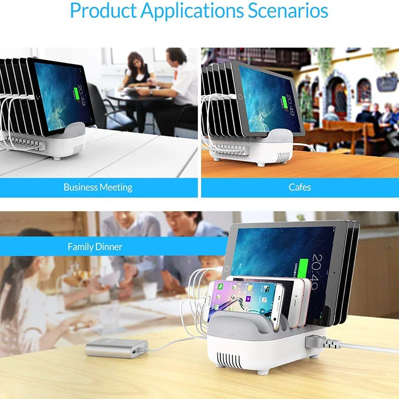 

10 Ports Smart USB Charging Station for Multiple Devices with Cooling Fan Compatible for iPhone iPads Samsung Android Phone