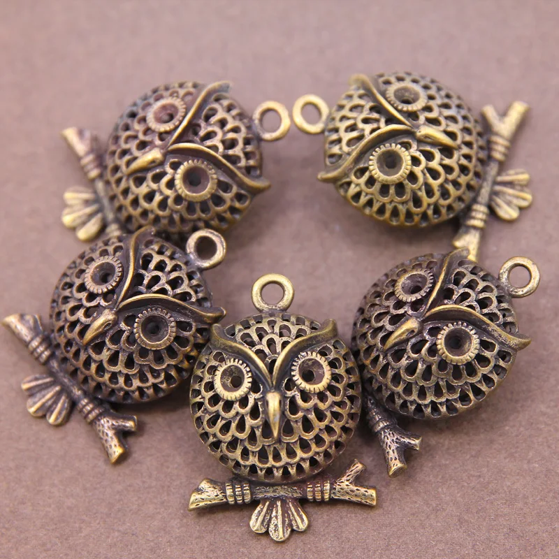 

3pcs 40*34*27 mm hollow owl bird animal pendant, suitable for necklace pendant key chain antique Diy jewelry accessories