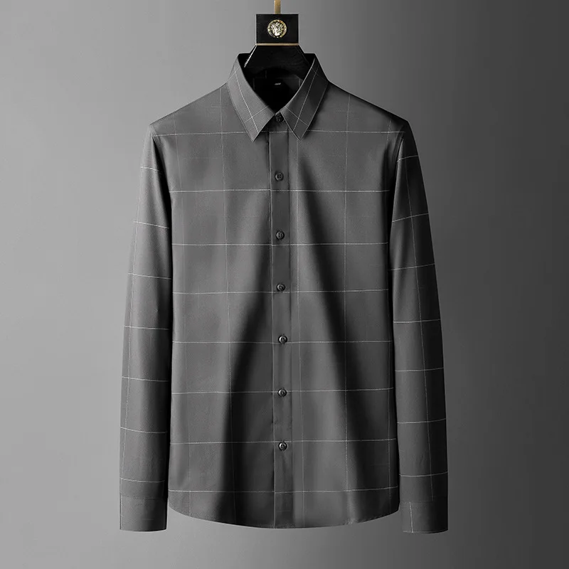 2021 Classic Plaid Men's Shirts Long Sleeve Business Formal Dress Shirt Casual Slim Streetwear Shirt Tops Social Party Blouse