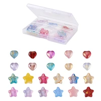 220pcs transparent spray painted glass star heart beads loose spacer multicolor for bracelet necklace diy craft jewelry making