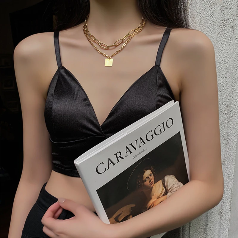 

YAOLOGE 316L Stainless Steel 2 Layer Gold Color Small Square Necklaces 2021 Thick Chain Choker Pendant For Women Fashion Jewelry