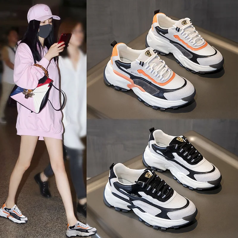 

Chunky Sneakers Soft Dough Woman Shoes Sports Dad Soles Breathable Ladies Mixed Colors Platform Running Footwear Large Size 2021