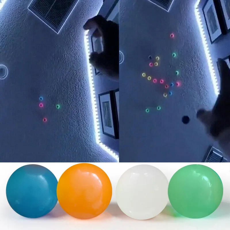 

45mm luminescent Stiky Balls Throw At Ceiling Stick Wall Ball Sticky Target Squash Ball Globbles Balls Balle Kids Toys