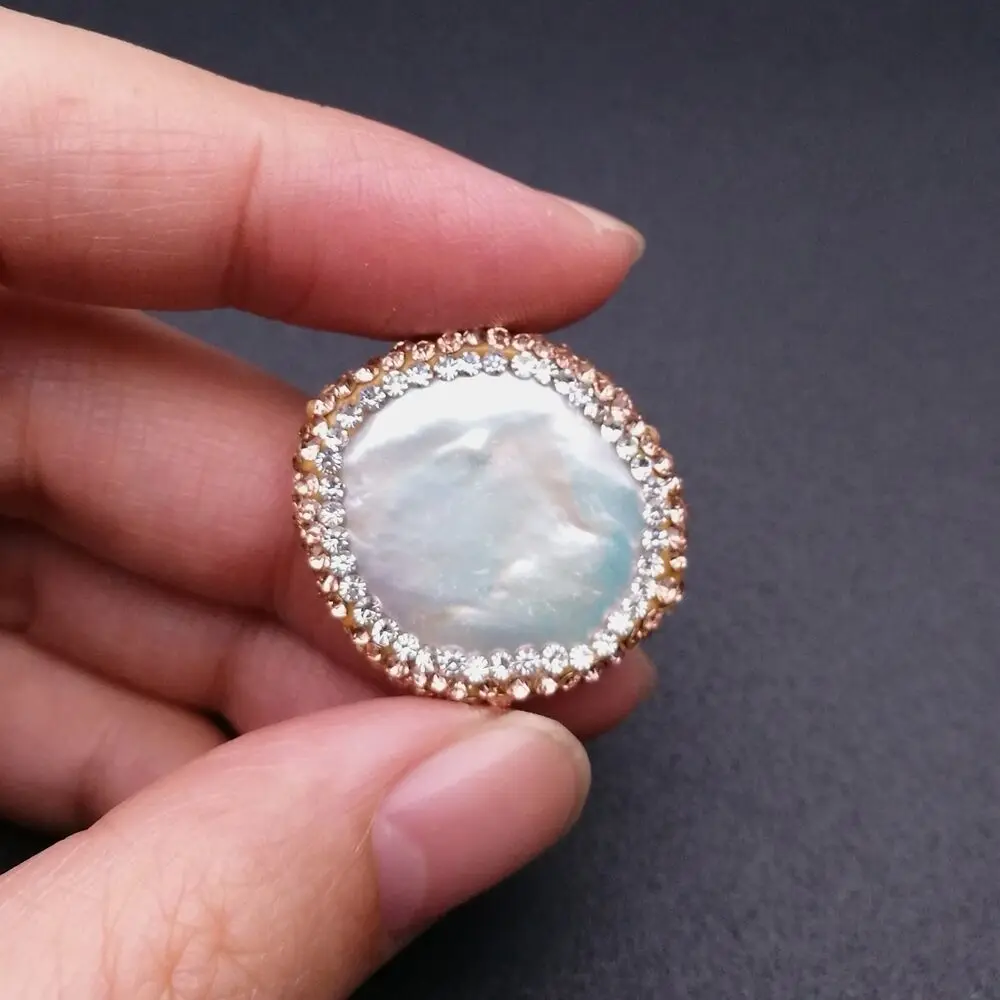 

10PCS 20-22mm White Coin Pearl Beads Trimmed With Crystal Zircon