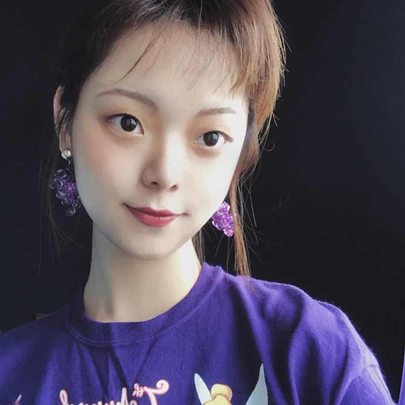 Модные Акриловые большие фиолетовые висячие серьги в виде фруктов для женщин