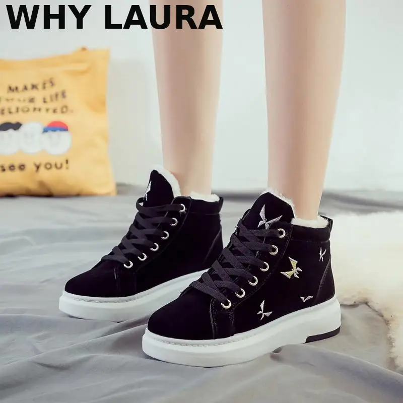 

Thick bottom casual net red suede ankle boots women flat with fleece warm Mujer fall/winter 2021 new sneakers