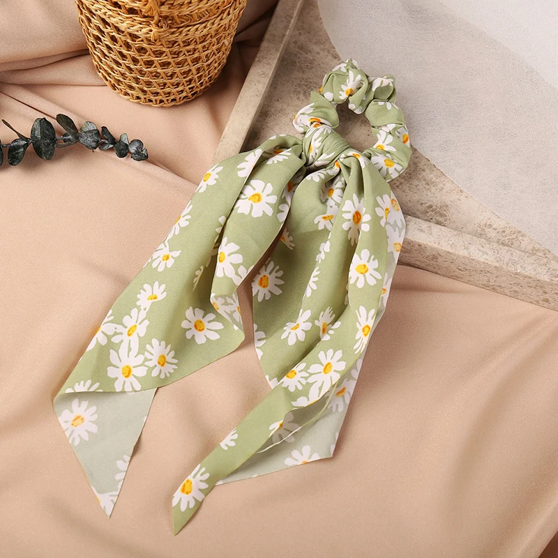 

Long Streamers Small Daisy Print Hair Ties Women Ponytail Scarf Floral Print Scrunchies Bow Knotted Hair Rope Elastic Hair Bands